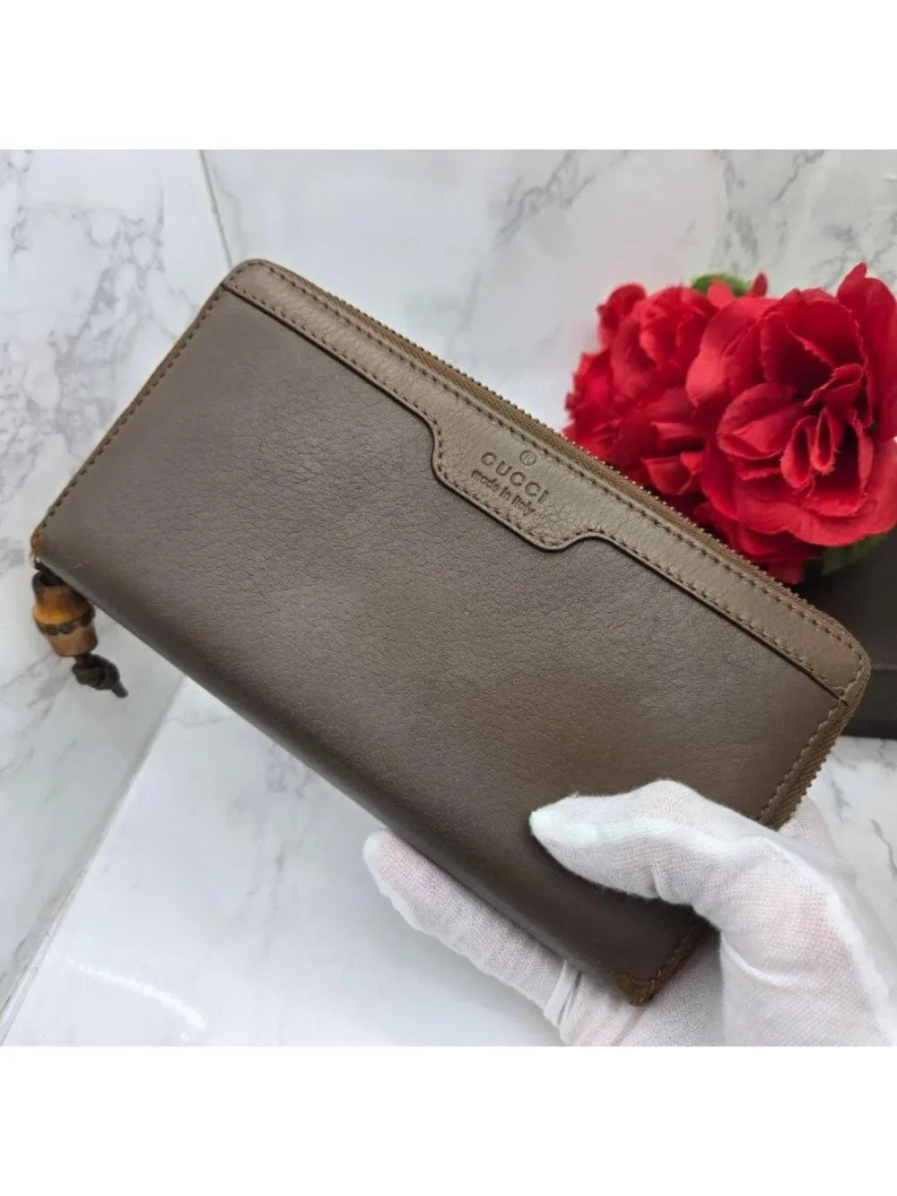 ★SOLD★ Gucci Logo Zip Around Wallet Bamboo Brown - Picture 3 of 13